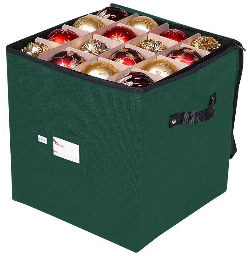 Primode Christmas Ornament Storage Box, 4 Individual Trays Xmas Storage Container, Fits 64 Ornaments Decoration Balls, Constructed of Durable 600D Oxford Material (Green) - Image 5